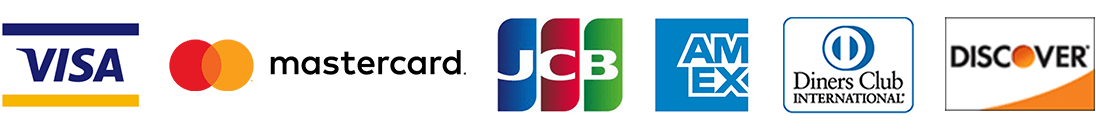 VISA、MasterCard、JCB、American Express、Diners Club、Discover